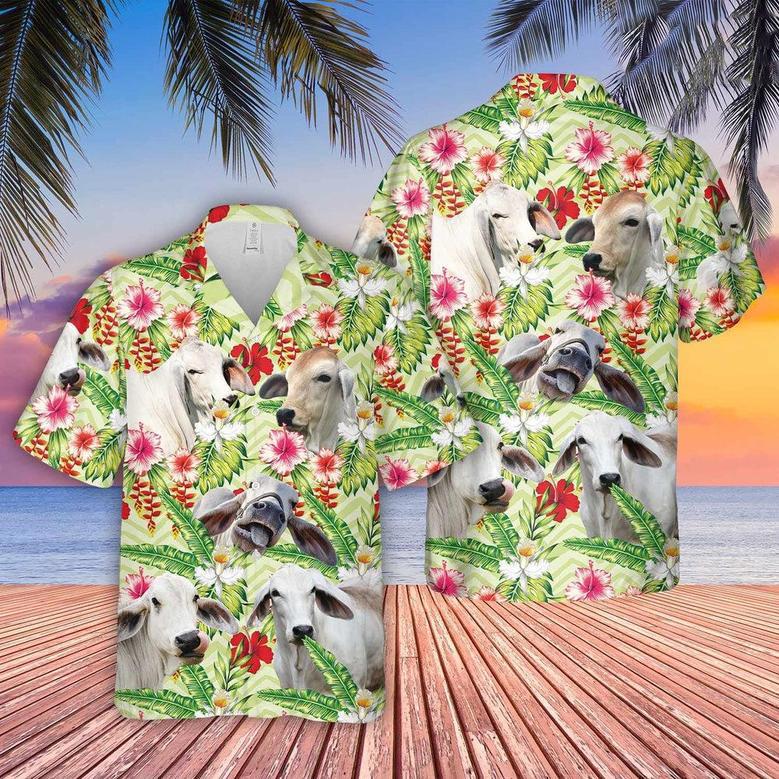 Brahman Hibicus Floral Hawaiian Shirt, Farm Hawaiian Shirt, Farmer Hawaii