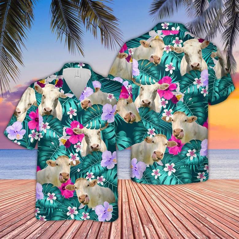 Charolais Tropical Style Hawaiian Shirt, Farm Hawaiian Shirt, Farmer Hawaii