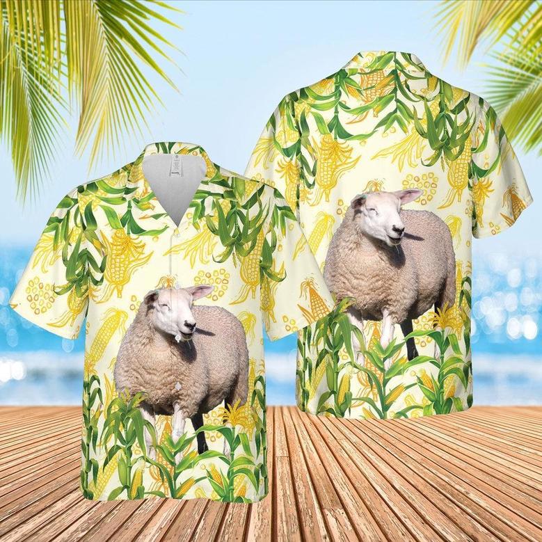 Corn Farm Sheep All Over Printed Hawaiian Shirt, Farm Hawaiian Shirt, Farmer Hawaii