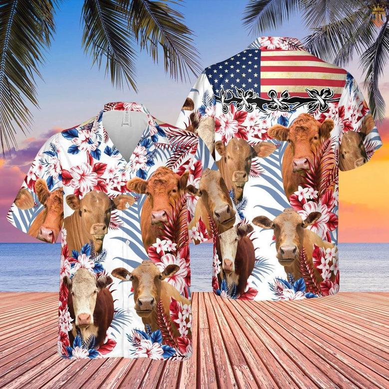 Cow American Flag All Over Printed Hawaiian Shirt, Farm Hawaiian Shirt, Farmer Hawaii