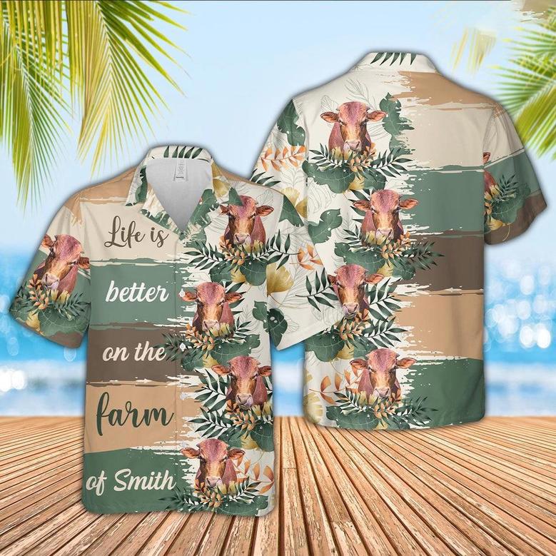 Custom Name Beefmaster Life Is Better On The Farm Hawaiian Shirt, Farm Hawaiian Shirt, Farmer Hawaii