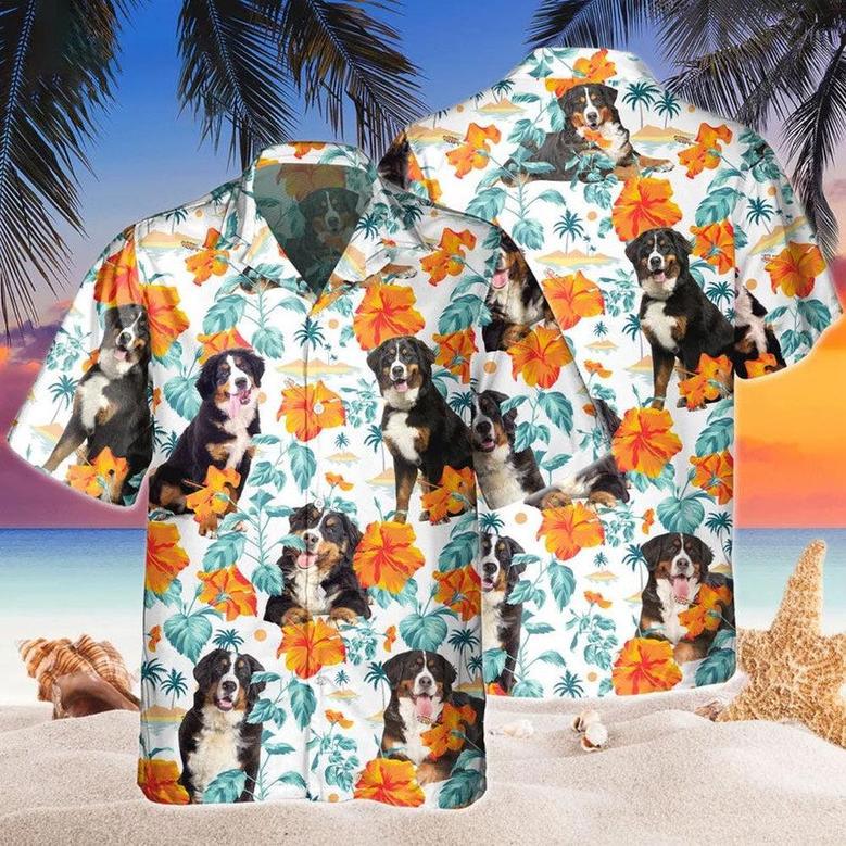 Custom Name Bernese Mountain Hibiscus Flowers All Printed Hawaiian Shirt, Farm Hawaiian Shirt, Farmer Hawaii