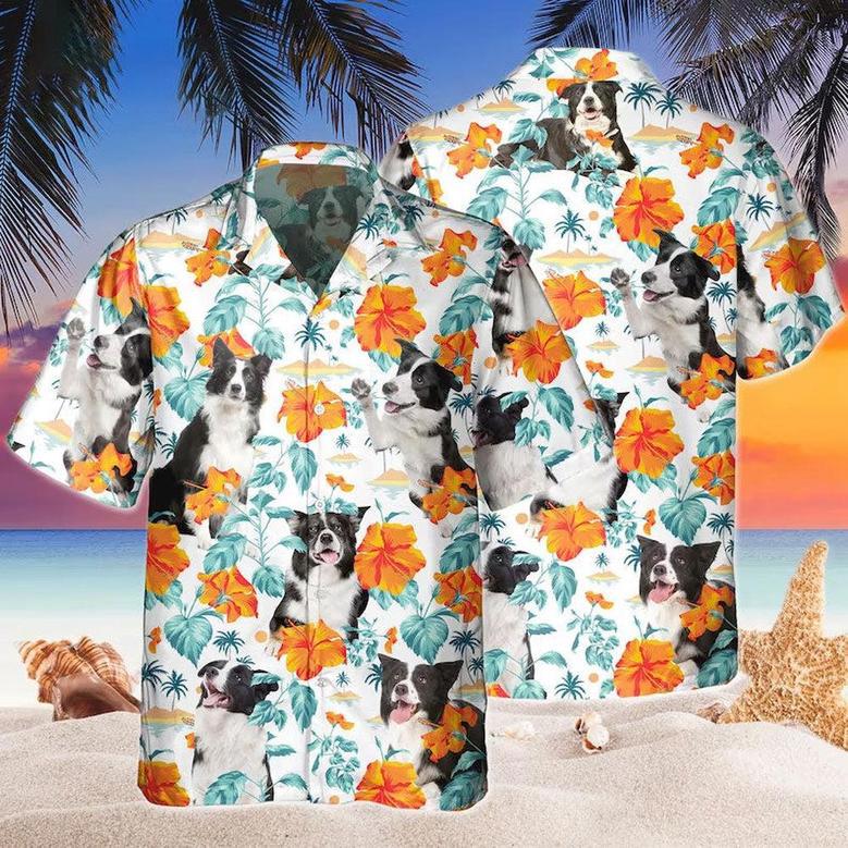 Custom Name Border Collie Hibiscus Flowers All Printed Hawaiian Shirt, Farm Hawaiian Shirt, Farmer Hawaii