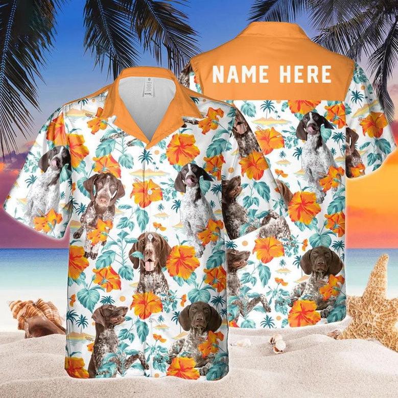 Custom Name German Shorthaired Hibiscus Flowers All Printed Hawaiian Shirt, Farm Hawaiian Shirt, Farmer Hawaii