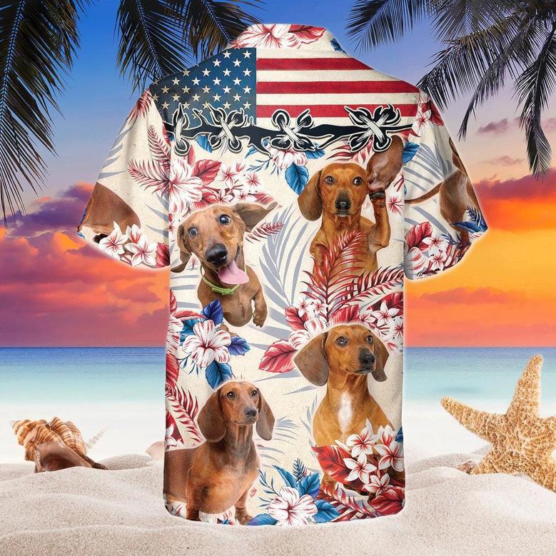 Dachshund Dog United States Flag Hawaiian Flowers All Over Printed Hawaiian Shirt, Farm Hawaiian Shirt, Farmer Hawaii