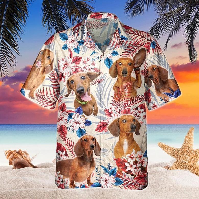 Dachshund Dog United States Flag Hawaiian Flowers All Over Printed Hawaiian Shirt, Farm Hawaiian Shirt, Farmer Hawaii