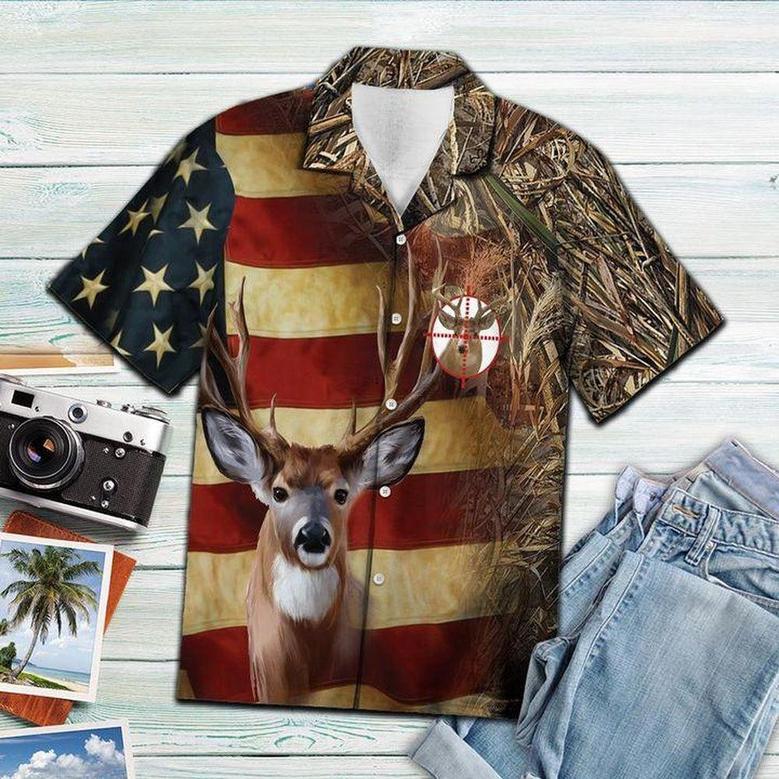 Deer American Flag All Printed Hawaiian Shirt, Farm Hawaiian Shirt, Farmer Hawaii