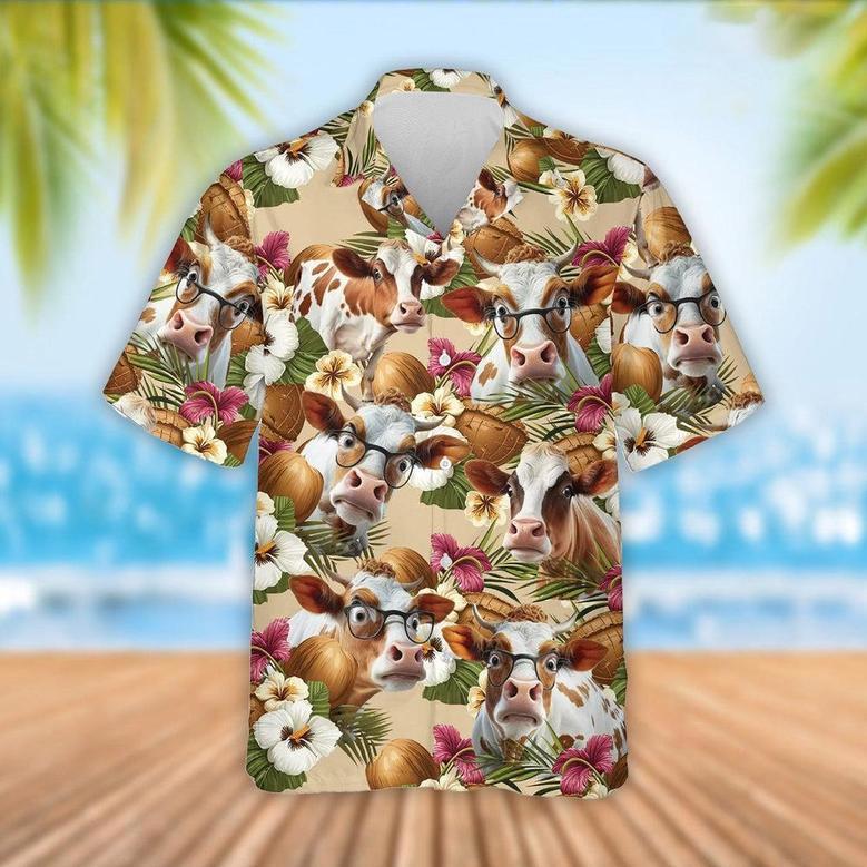 Dexter Cattle Coconut Tropical Flowers Hawaiian Shirt, Farm Hawaiian Shirt, Farmer Hawaii