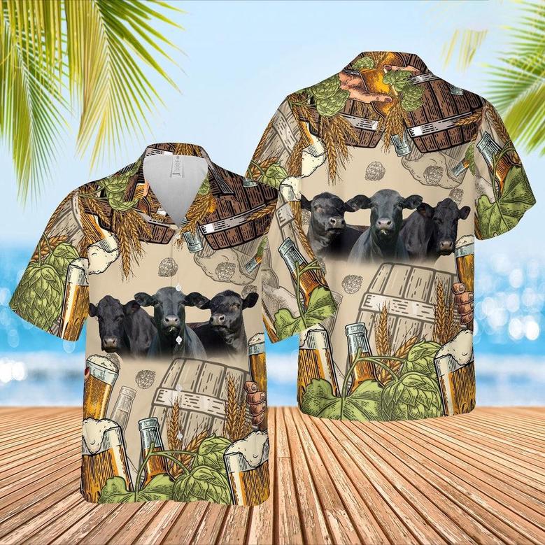 Funny Black Angus Cattle Beer Pattern Hawaiian Shirt, Farm Hawaiian Shirt, Farmer Hawaii