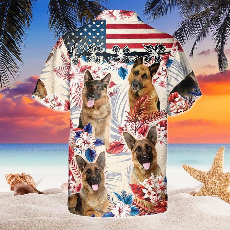 German Shepherd Dog United States Flag Hawaiian Flowers All Over Printed Hawaiian Shirt, Farm Hawaiian Shirt, Farmer Hawaii