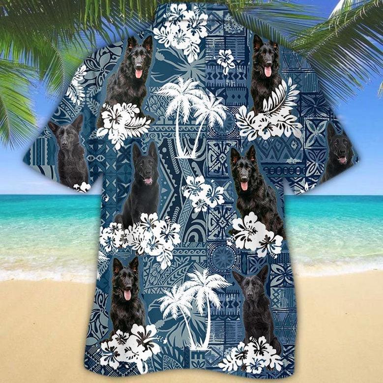 German Shepherd Hawaiian Tropical Plants Pattern Blue And White All Over Printed Hawaiian Shirt, Farm Hawaiian Shirt, Farmer Hawaii