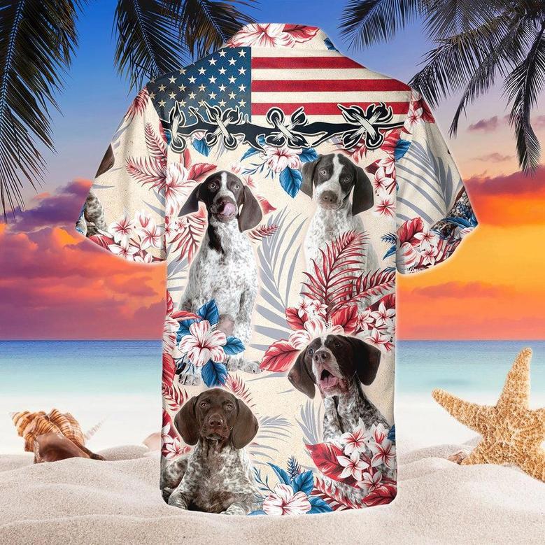 German Shorthaired Pointer Dog United States Flag Hawaiian Flowers All Over Printed Hawaiian Shirt, Farm Hawaiian Shirt, Farmer Hawaii