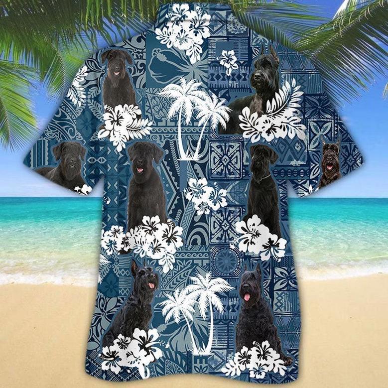 Giant Schnauzer Hawaiian Tropical Plants Pattern Blue And White All Over Printed Hawaiian Shirt, Farm Hawaiian Shirt, Farmer Hawaii