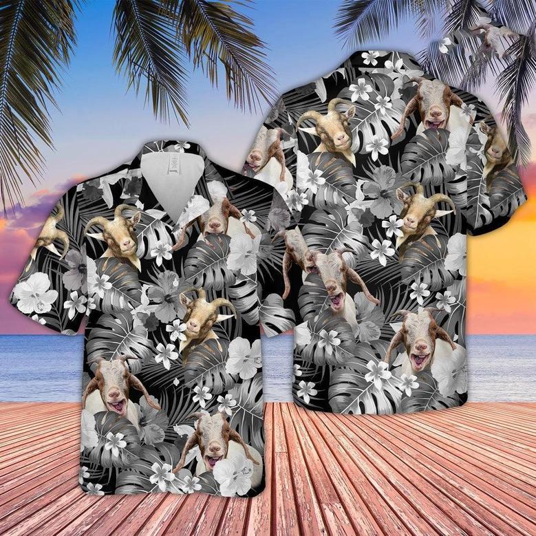 Goat Grey Hawaiian Shirt, Farm Hawaiian Shirt, Farmer Hawaii