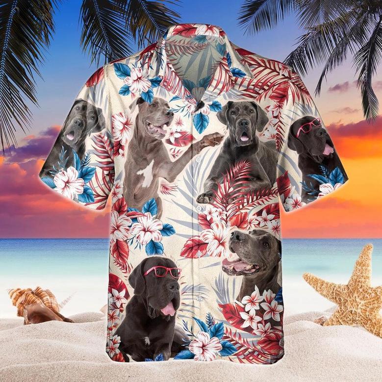 Great Dane Dog United States Flag Hawaiian Flowers All Over Printed Hawaiian Shirt, Farm Hawaiian Shirt, Farmer Hawaii