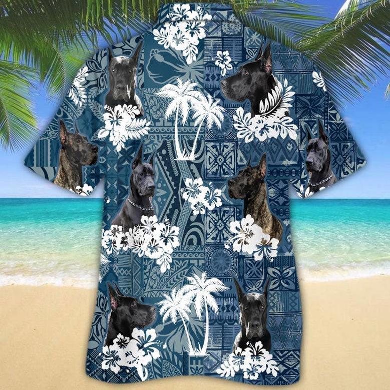 Great Dane Hawaiian Tropical Plants Pattern Blue And White All Over Printed Hawaiian Shirt, Farm Hawaiian Shirt, Farmer Hawaii