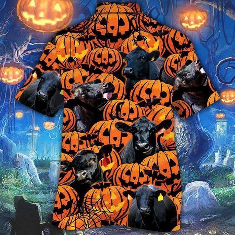 Happy Halloween Black Angus Pumpkin All Over Printed Hawaiian Shirt, Farm Hawaiian Shirt, Farmer Hawaii