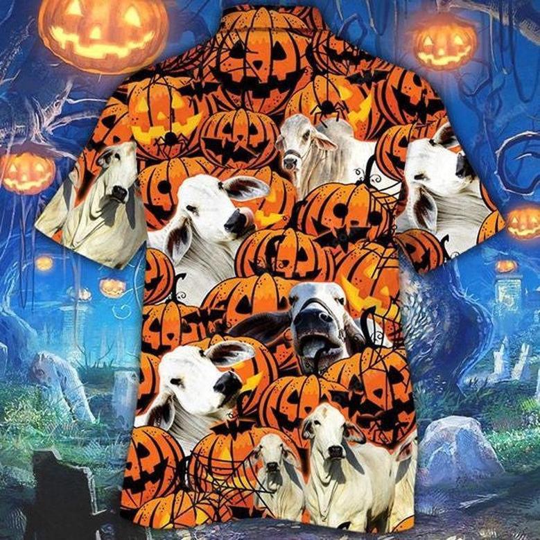 Happy Halloween Brahman Pumpkin All Over Printed Hawaiian Shirt, Farm Hawaiian Shirt, Farmer Hawaii