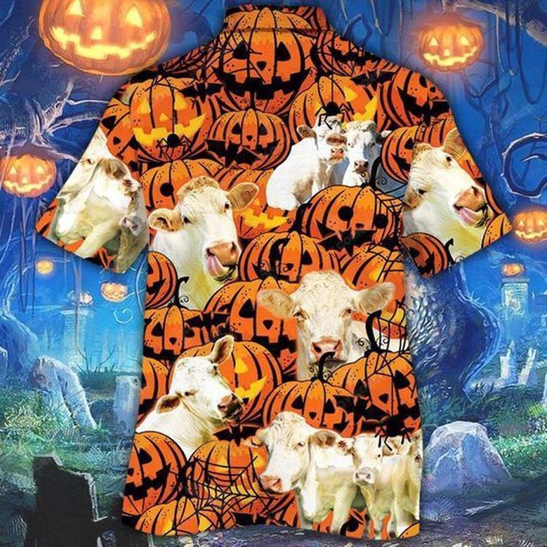 Happy Halloween Charolais Pumpkin All Over Printed Hawaiian Shirt, Farm Hawaiian Shirt, Farmer Hawaii