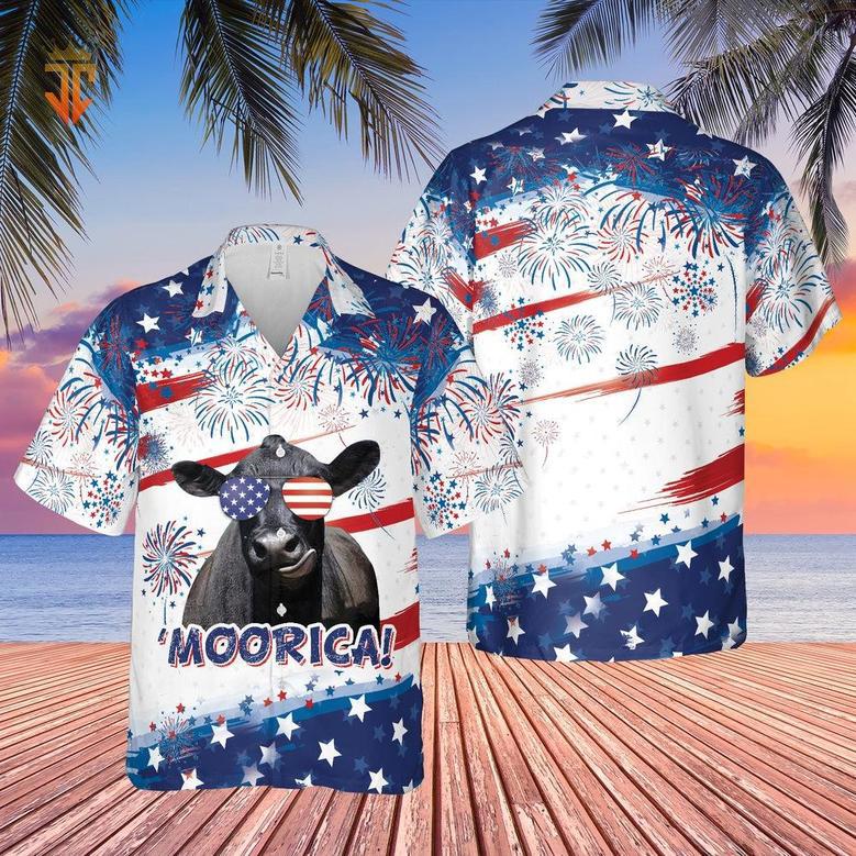 Happy Independence Day Black Angus All Over Printed Hawaiian Shirt, Farm Hawaiian Shirt, Farmer Hawaii