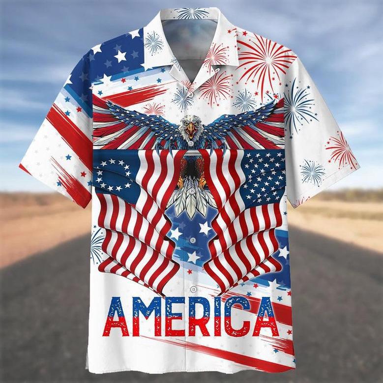 Happy Independence Day Flying Eagle U.S Flags Hawaiian Shirt, Farm Hawaiian Shirt, Farmer Hawaii