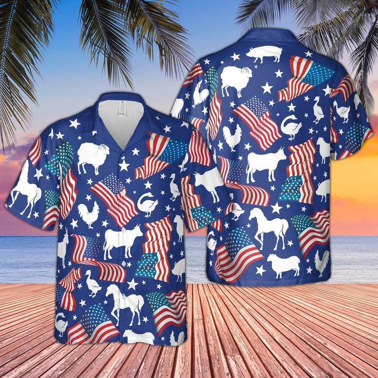 Happy Independence Day Hawaiian Shirt For Farm Lovers, Farm Hawaiian Shirt, Farmer Hawaii