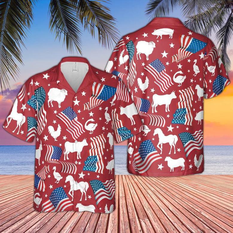 Happy Independence Day Hawaiian Shirt For Farm Lovers, Farm Hawaiian Shirt, Farmer Hawaii