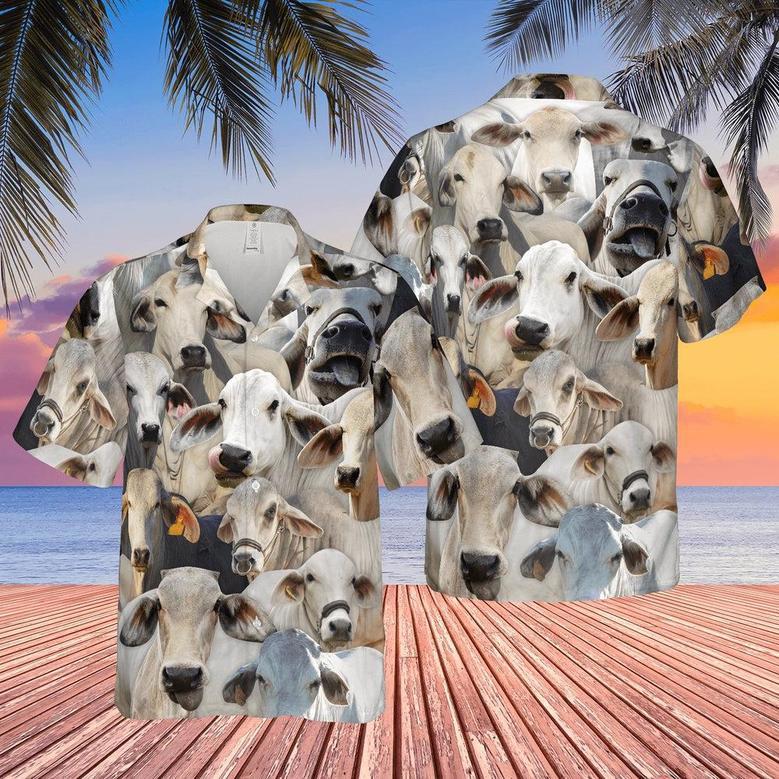 Herd Of Brahman Cattles All Over Printed Hawaiian Shirt, Farm Hawaiian Shirt, Farmer Hawaii