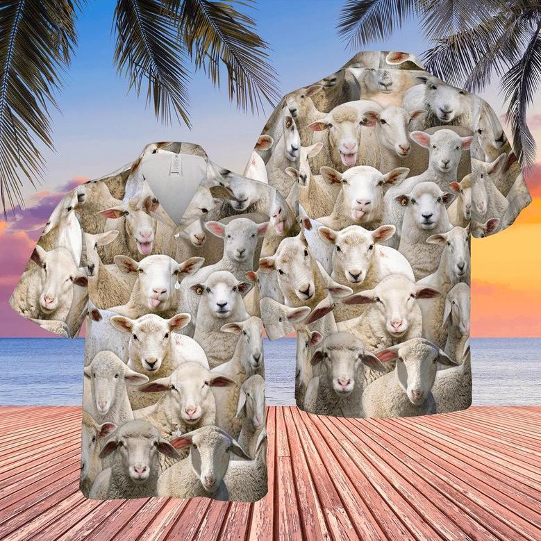 Herd Of Sheeps All Over Printed Hawaiian Shirt, Farm Hawaiian Shirt, Farmer Hawaii