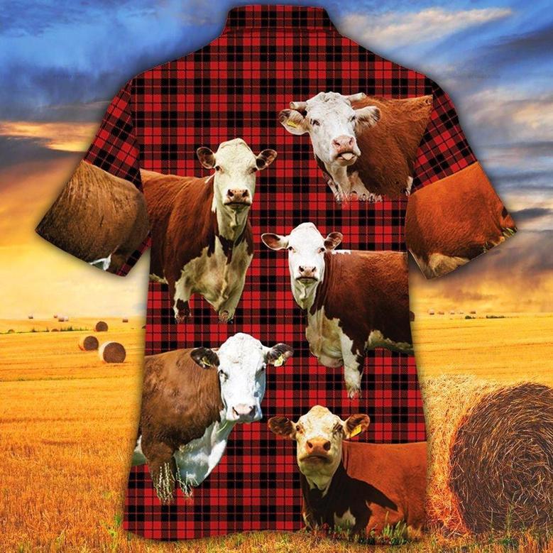 Herefold Cattle Red Tartan Pattern All Over Printed Hawaiian Shirt, Farm Hawaiian Shirt, Farmer Hawaii