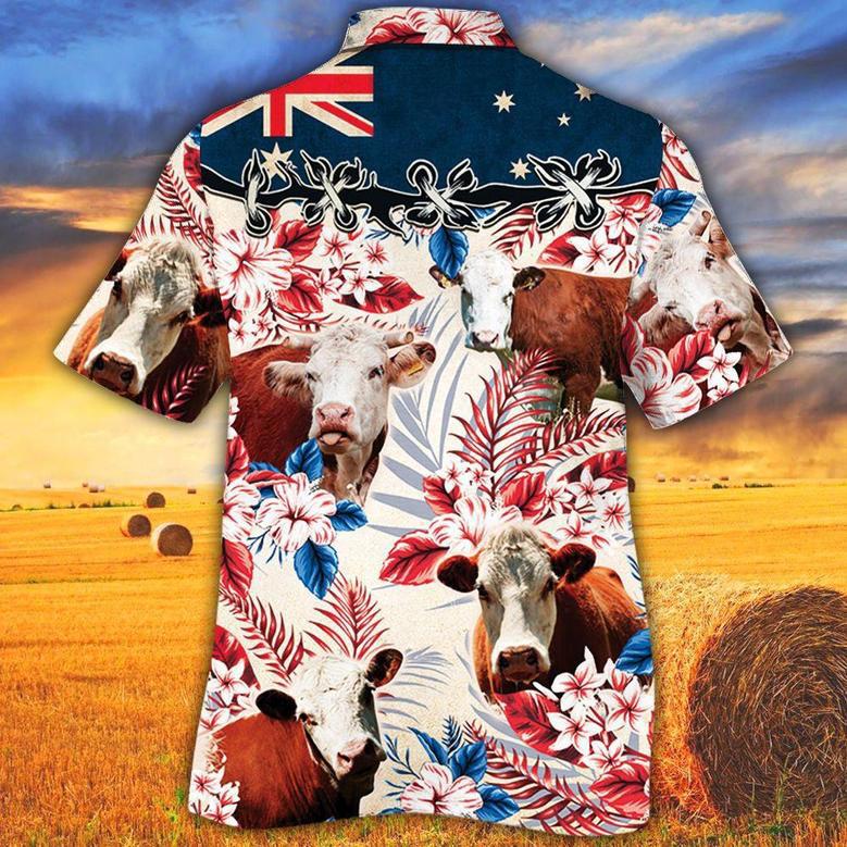 Hereford Cattle Australian Flag Hawaiian Flowers All Over Printed Hawaiian Shirt, Farm Hawaiian Shirt, Farmer Hawaii