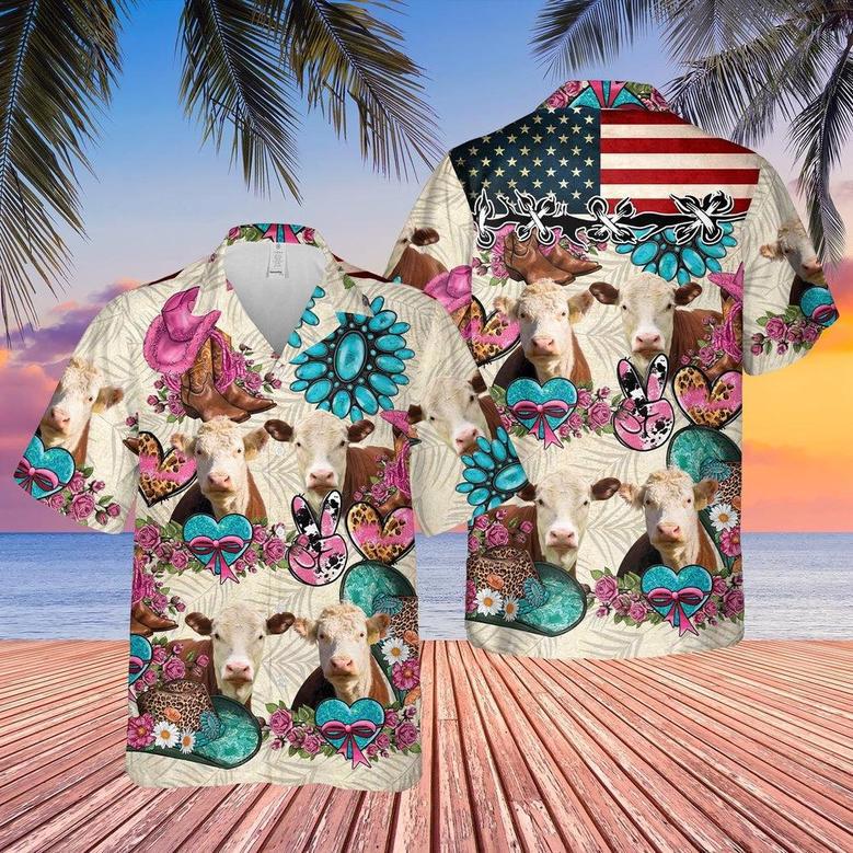 Hereford Happiness Flowers Hawaiian Shirt, Farm Hawaiian Shirt, Farmer Hawaii