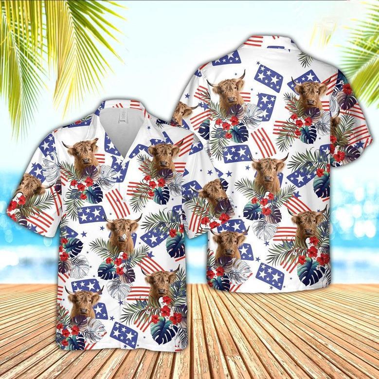 Highland American Little Flowers And Flag Pattern Hawaiian Shirt, Farm Hawaiian Shirt, Farmer Hawaii