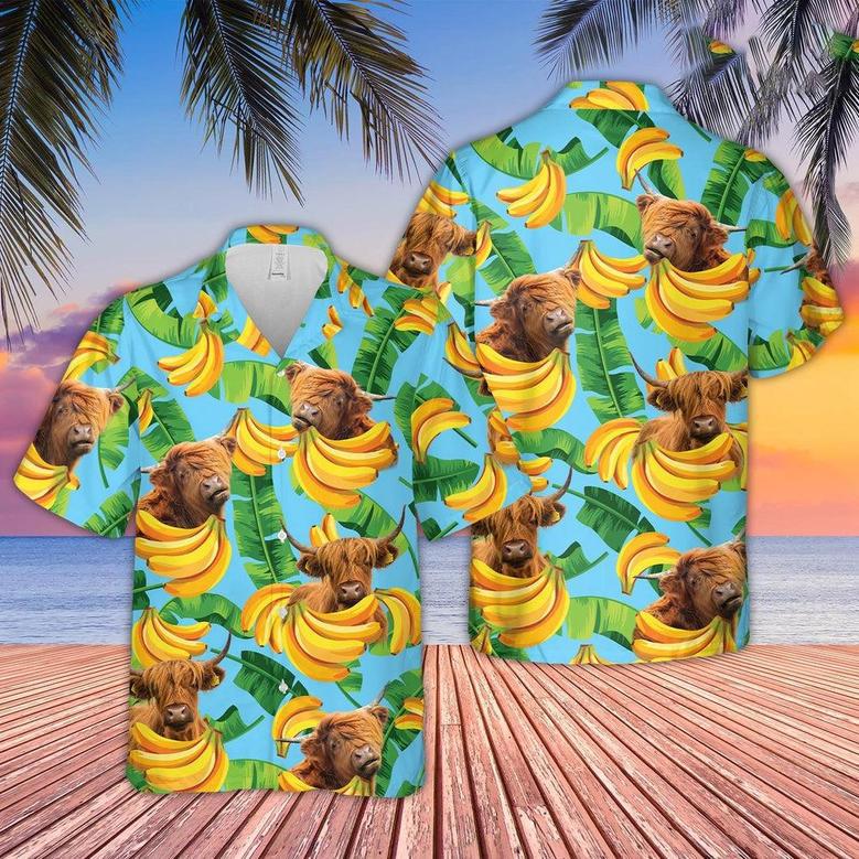 Highland Cattle Banana Pattern Hawaiian Shirt, Farm Hawaiian Shirt, Farmer Hawaii