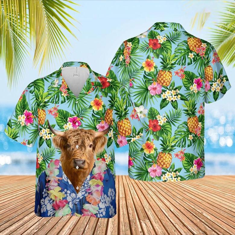 Highland Cattle Big Face Funny Hawaiian Shirt, Farm Hawaiian Shirt, Farmer Hawaii