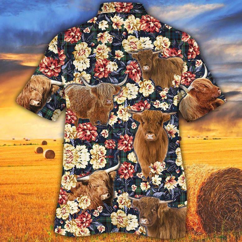 Highland Cattle Green Plaid Pattern All Over Printed Hawaiian Shirt, Farm Hawaiian Shirt, Farmer Hawaii