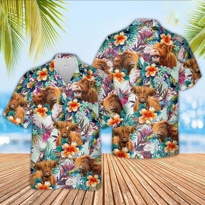 Highland Cows With Flowers Hawaiian Shirt, Farm Hawaiian Shirt, Farmer Hawaii