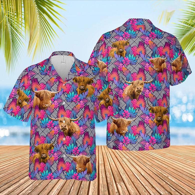 Highland Face Leaf Pattern Hawaiian Shirt, Farm Hawaiian Shirt, Farmer Hawaii