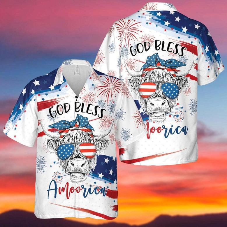 Highland God Bless Amoorica Hawaiian Shirt, Farm Hawaiian Shirt, Farmer Hawaii