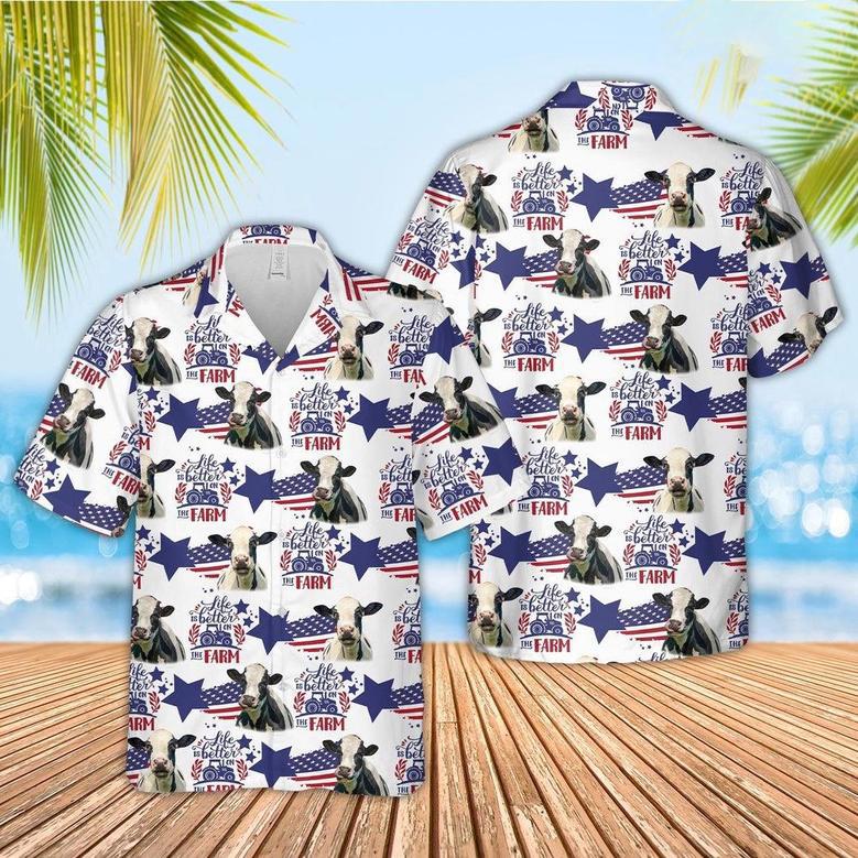 Holstein American Flag Pattern Hawaiian Shirt, Farm Hawaiian Shirt, Farmer Hawaii