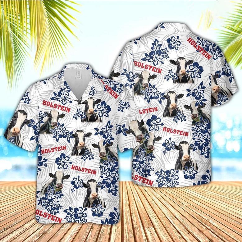 Holstein American White Flowers Pattern Hawaiian Shirt, Farm Hawaiian Shirt, Farmer Hawaii