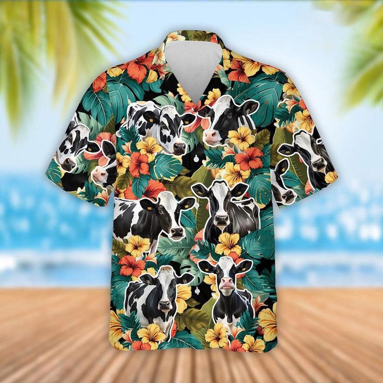 Holstein Cattle Tropical Flowers Hawaiian Shirt, Farm Hawaiian Shirt, Farmer Hawaii