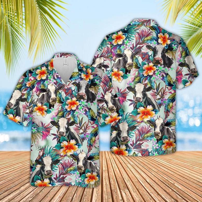 Holstein Colorful Leaf Pattern Hawaiian Shirt, Farm Hawaiian Shirt, Farmer Hawaii