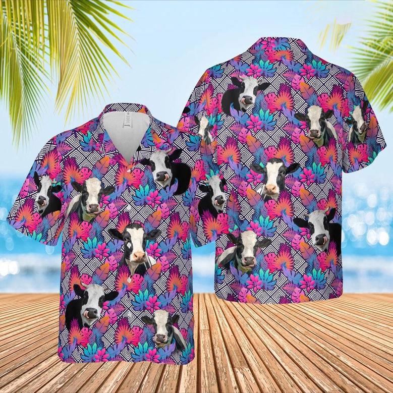 Holstein Face Leaf Pattern Hawaiian Shirt, Farm Hawaiian Shirt, Farmer Hawaii