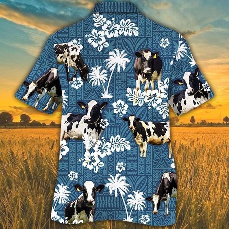 HOLSTEIN FRIESIAN Cattle Blue Tribal All Over Printed Hawaiian Shirt, Farm Hawaiian Shirt, Farmer Hawaii