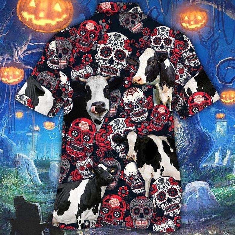 Holstein Friesian Cattle Lovers Sugar Skull Floral Hawaiian Shirt, Farm Hawaiian Shirt, Farmer Hawaii