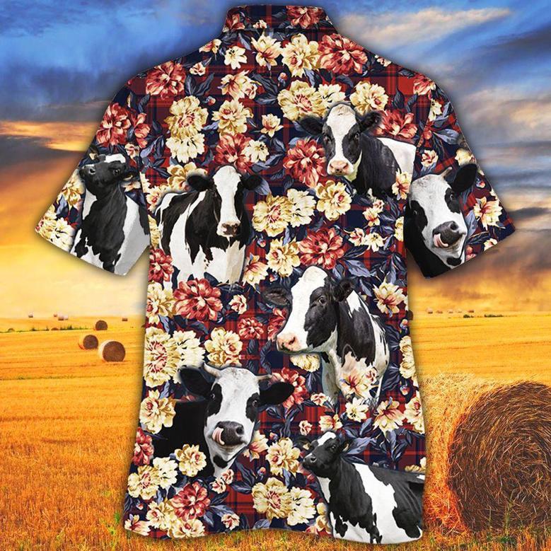 Holstein Friesian Cattle Red Plaid Pattern All Over Printed Hawaiian Shirt, Farm Hawaiian Shirt, Farmer Hawaii