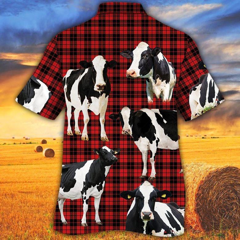 Holstein Friesian Cattle Red Tartan Pattern All Over Printed Hawaiian Shirt, Farm Hawaiian Shirt, Farmer Hawaii