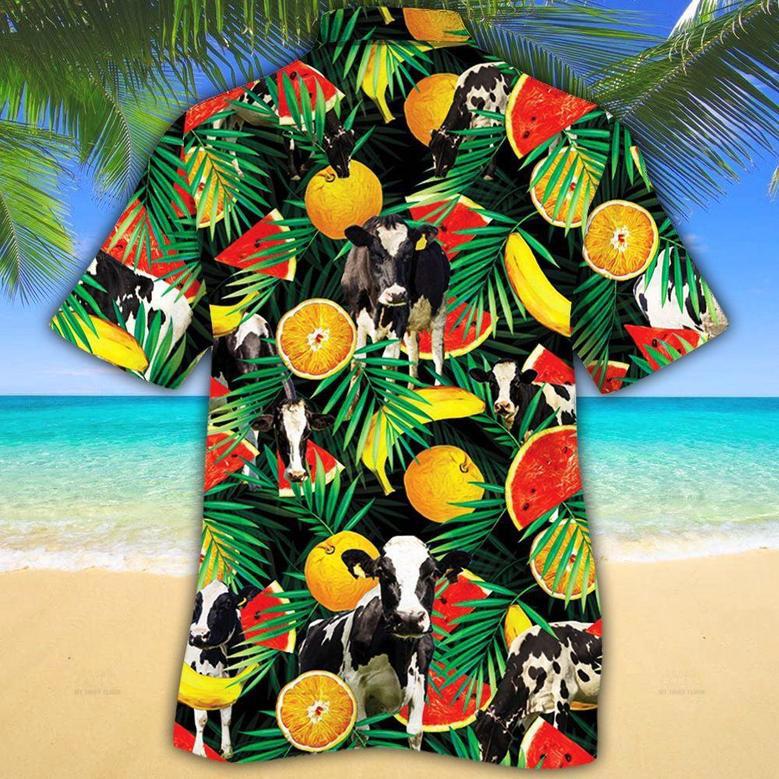 Holstein Friesian Cattle Tropical Fruits All Over Printed Hawaiian Shirt, Farm Hawaiian Shirt, Farmer Hawaii