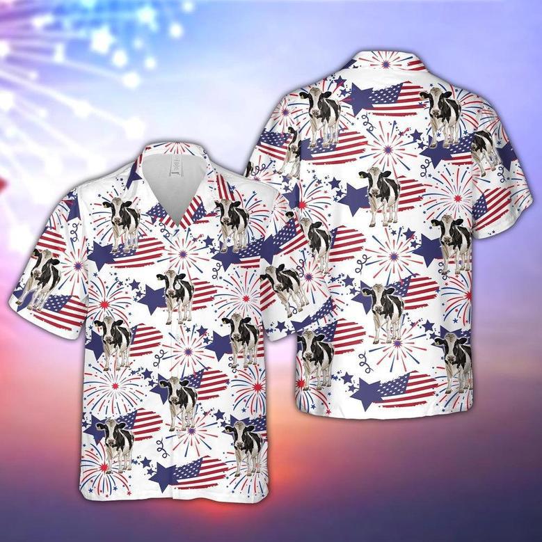 Holstein Happy Firework Flag Hawaiian Shirt, Farm Hawaiian Shirt, Farmer Hawaii